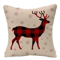 Christmas linen pillow cover with red reindeer silhouette and buffalo plaid pattern - Style 5-Beige Plaid Reindeer