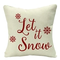 Beige linen Christmas pillowcase featuring red Let it Snow text and snowflake patterns - Style 9-Beige Let It Snow