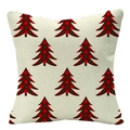 Beige linen Christmas pillowcase featuring red and green plaid festive tree patterns - Style 20-Full Print Plaid Trees