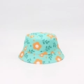 Detailed pattern of mint green bucket hat with orange floral prints and green leaves - One Size (48-53cm Head Circumference) / Lake Blue