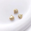 Detailed view of three 14K gold plated scallop shell charms for DIY jewelry making - 3# Scallop 8.6x9.8mm