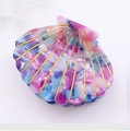 Shell-shaped hair claw clip with colorful marble pattern and golden engraved details - Purple