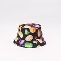 Omkeerbare vissershoed voor kinderen met kleurrijke macaron- en kersenprints op zwart - Eén maat / Zwart