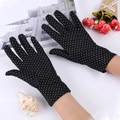Women's UV sun protection gloves in black fabric with classic white polka dot pattern - Polka Dot / Black