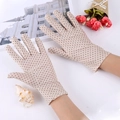 Women's beige sun protection gloves with black polka dots for driving and UV defense - Polka Dot / Nude