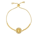 Gold Saint Benedict medal bracelet with zircon halo and adjustable bolo clasp - Saint Benedict Medal-C