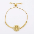 Adjustable gold plated zircon bracelet with religious virgin mary medallion pendant - Religious Figure Relief-A