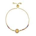 Bracciale dorato regolabile con pietre di zircone colorate e ciondolo medaglia religiosa - Stile A-Zirconi Multicolore Ovale Vergine Maria