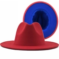 Klassieke wollen gleufhoed in rood en koningsblauw met stijlvol tweekleurig design - M(56-58cm) / Rood (Blauwe Voering)