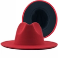 Classic red and black fedora hat with wide brim made of wool felt for unisex fashion - Red (Black Interior)
