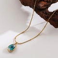 Vintage teardrop turquoise pendant necklace crafted in gold-finished titanium steel for women - |water Drop-blue