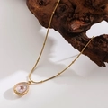 Elegant vintage gold satellite chain necklace with detailed dried flower teardrop pendant SKU - |water Drop-light Purple