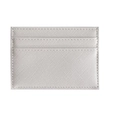 Slim light grey Saffiano leather card holder with multiple slots and durable stitching - White Saffiano Pattern
