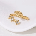 Anello a foglia in acciaio al titanio placcato oro 18K con cristalli da donna - Regolabile / Oro