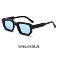 Retro thick rectangle sunglasses featuring a black glossy frame and light blue lenses - Black Frame Blue Lens