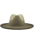 Classic wide brim wool fedora hat with khaki gradient felt finish for men and women - M (56-58cm) / Beige