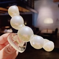 Elegante pinza per capelli con perle crema e resina trasparente su molla in metallo - Modello 1 - Molletta per capelli con perle grandi