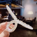 Elegant transparent acrylic hair claw clip with double rows of white pearls - Model 5 - Cross Pearl Claw