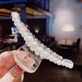 Long hair claw clip with faux pearls and clear acrylic base for a stylish look - Model 6 - Slender Large Pearl Claw