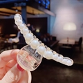 Elegant pearl hair claw clip with clear acrylic base and vintage white pearls for women - Model 7 - Slender Small Pearl Claw