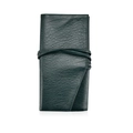 Dark green leather roll-up makeup brush bag with pebble texture and drawstring wrap closure - Dark Green Roll-up Storage Brush Bag