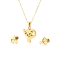 Conjunto de joyas doradas con collar de colgante de zorro hueco y pendientes a juego - Dorado (KS132937-K)