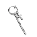 Silver punk cross hoop earring with hanging cuban chain and polished metallic finish - Silver Cross Ear Clip (Single Piece)