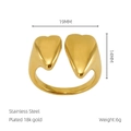 Macro detail of gold plated stainless steel double heart ring with dimension specifications - Double Heart Open Style (843)