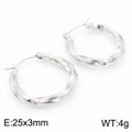 Pendientes de aro retorcidos en acero inoxidable plateado con diámetro de 25mm - 25x3mm / Color Acero (KE112427-KFC)