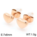 Polished rose gold heart-shaped stud earrings in stainless steel, size 7x6mm - Rose Gold