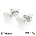 Polished silver heart stud earrings in stainless steel size 7x6mm weighing 1.5g - Silver