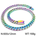 Collar de cadena cubana de 12mm de acero inoxidable arco iris con cierre - 60CM / Colorido