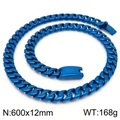 Cadena cubana de 12 mm de acero inoxidable azul con acabado pulido para hombre - 60CM / Azul