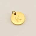 Polished golden stainless steel round pendant with engraved letter K and top ring - Letter K (XRS-1456) / Gold