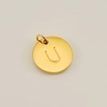Polished gold round stainless steel charm with engraved letter U for DIY jewelry - Letter U (XRS-1456) / Gold