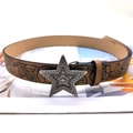 Ceinture vintage en cuir marron style western avec boucle étoile et gaufrage floral - 105cm / Brun Foncé