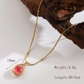 Vintage style gold titanium steel necklace with a red dried flower teardrop pendant detail - |water Drop-pink