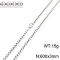 Mens 600mm x 3mm silver stainless steel box chain necklace with lobster clasp closure - Steel