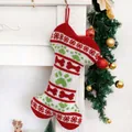 Knitted dog bone shaped Christmas stocking with paw patterns for holiday home fireplace decor - Bone Shape-Green Paw / Knitted Bone Stocking White Red-Green Paw