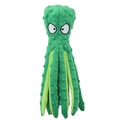 Dark green plush octopus squeaky dog toy with minky fabric and embroidered expression - Green