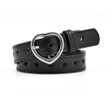 Cintura in pelle PU nera con fibbia metallica a forma di cuore e fori a forma di cuore - 105cm / Nero