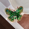 Grande Broche Papillon En Cristal Antique - Vert