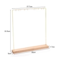 Golden jewelry display stand with wooden base and dimensions for earrings and studs - Single Tier 10 Hooks / Natural Wood Color