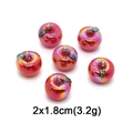 Detail showing pink iridescent apple charms with green leaf and size 2x1.8cm spec - Iridescent Red Apple