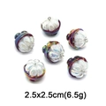 Detailed view of purple mangosteen fruit pendants with white pearls and metal rings - Iridescent Mangosteen