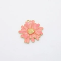 Pink daisy flower pendant with gold edges and enamel finish for DIY jewelry making - Pink