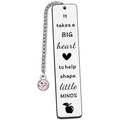 Silver stainless steel teacher bookmark with pink crystal and inspirational quote - Pink Crystal/Shape Minds-12