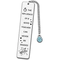 Silver stainless steel bookmark with blue crystal pendant and teacher appreciation quote - Blue Crystal