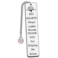 Silver stainless steel bookmark with pink charm and engraved quote for teachers - Pink Crystal/Big Heart-8