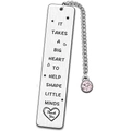 Silver stainless steel bookmark with pink rhinestone and engraved thank you message - Pink Iridescent Rhinestone